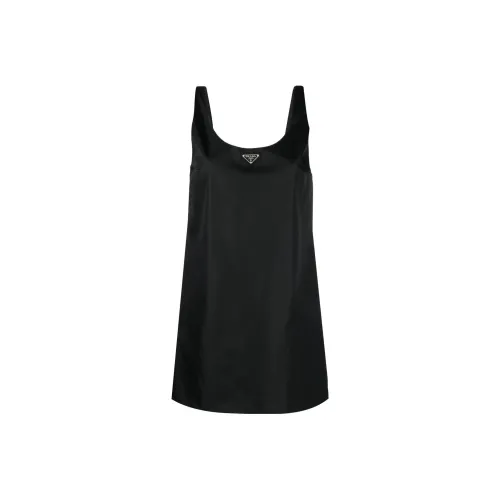 PRADA Re Nylon Logo Plaque Mini Dress Black