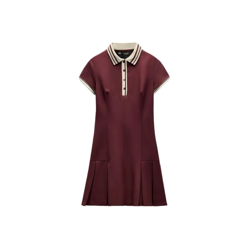 ZARA Trf Short-Sleeved Dresses Women's Burgundy-0