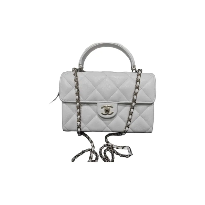 CHANEL Litchi Cow Leather Shoulder Bag, Crossbody Bag, Handbag Women's White-0
