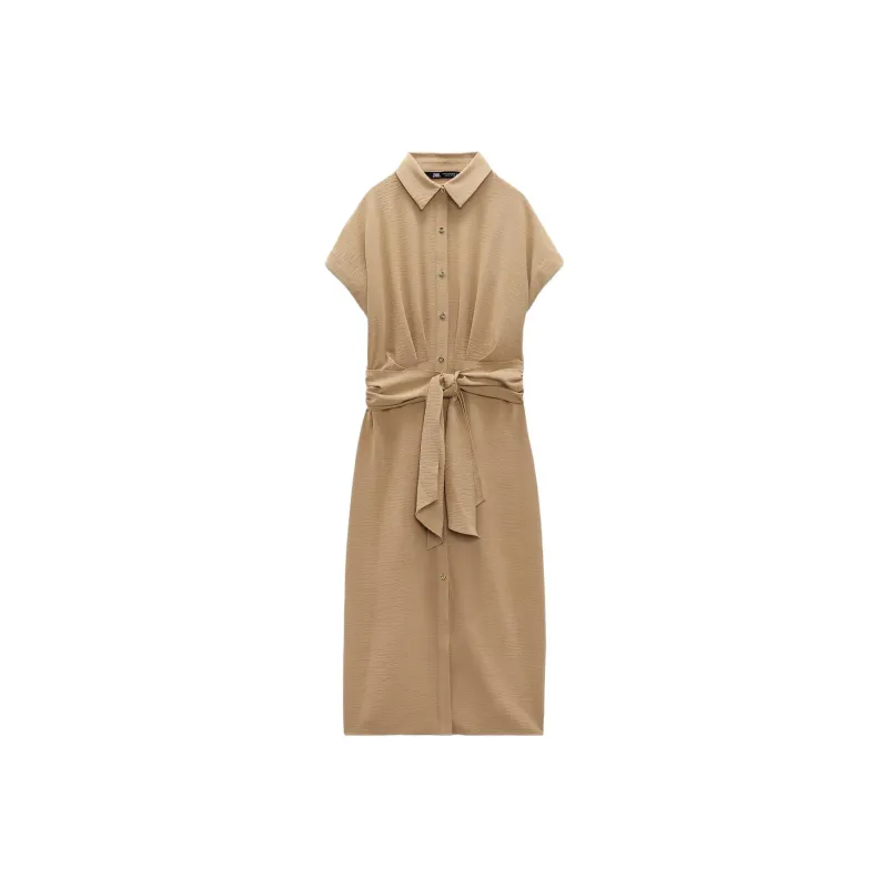 ZARA Short-Sleeved Dresses Women's Beige-0