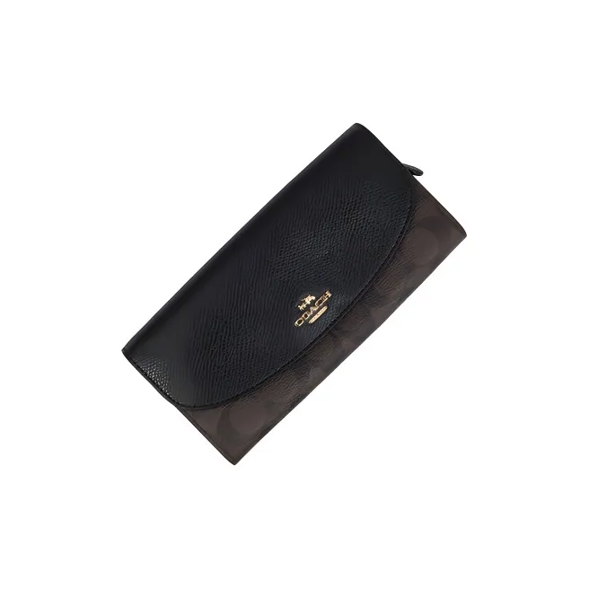 COACH Envelope Leather Wallet, Flap, Messenger Bag, Envelope Bag, Clutch Small Size Women's Black Monogram Color-1