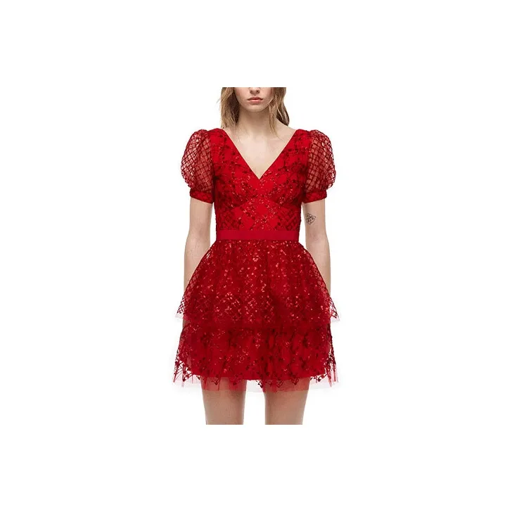 Self portrait Short Sleeved Dress Women's Red-0