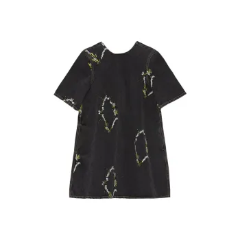GANNI Embroidery Denim A Line Mini Dress 'Washed Black/Black'