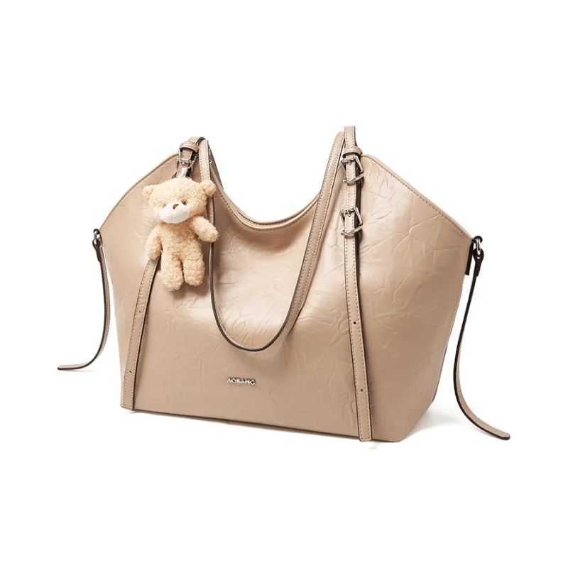 AOKANG Polyurethane Leather Tote Shoulder Bag Women's Classic Black/Cocoa Coffee/Beige Apricot-9