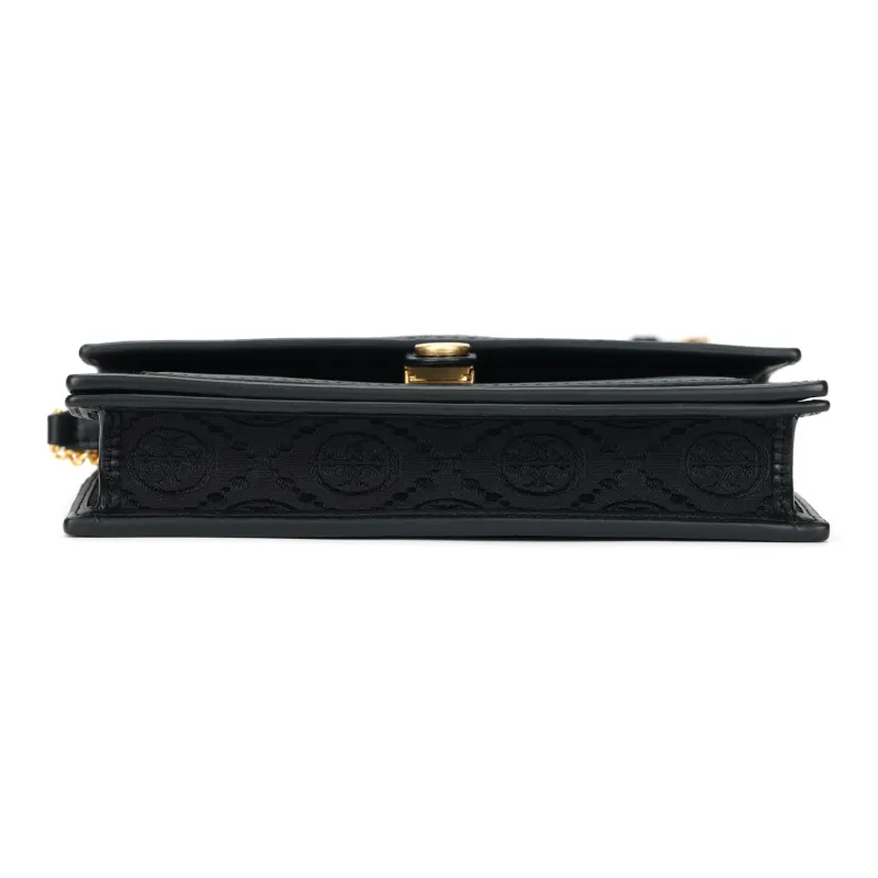 TORY BURCH T Monogram Leather Chain Wallet Black-3