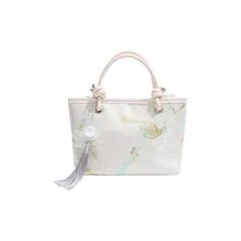 TOUTSEUL YOLO Fabric Surface Handbag Regular Women's Bamboo Leaf White/Traditional Chinese Painting White/Pink/Blue