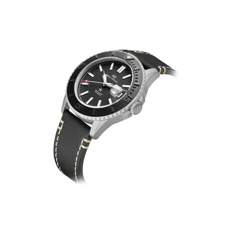 Sea Gull Ocean Automatic Mechanical Movement Genuine Leather Strap Watch Men's Watches Black Dial-1