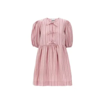 GANNI Pinstriped Bow Detailed Mini Dress