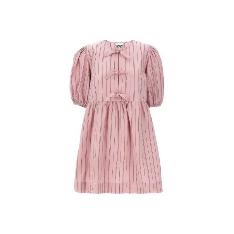 GANNI Pinstriped Bow Detailed Mini Dress-0