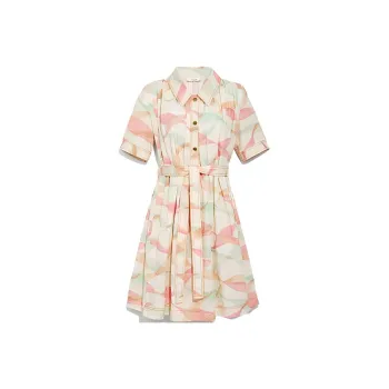 COACH SS21 Short Sleeved Dress Women's Peach Pink Green