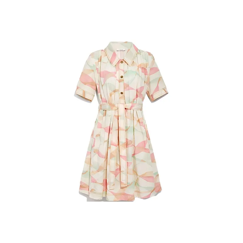COACH SS21 Short Sleeved Dress Women's Peach Pink Green-0