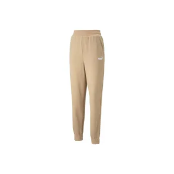 PUMA ESS+ EMBROIDERY HIGH-WAIST PANTS TR CL Knitted Sports Pants Women's Beige Yellow