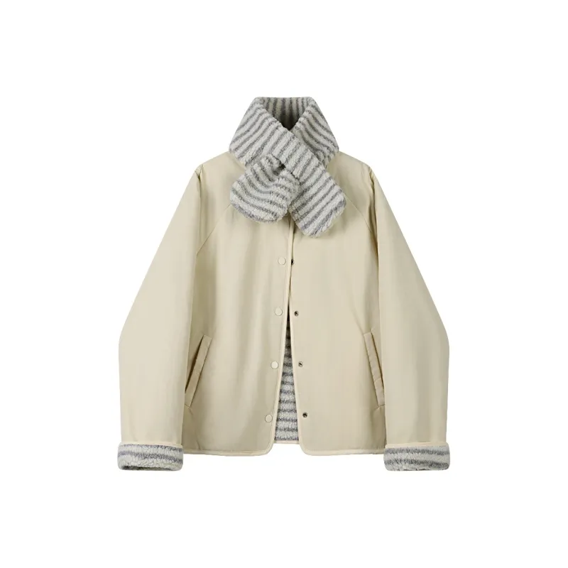 PAZZO Loose Fit Versatile Thickened And Fleece Lined Cotton Jacket Puffer Jacket Women's-3