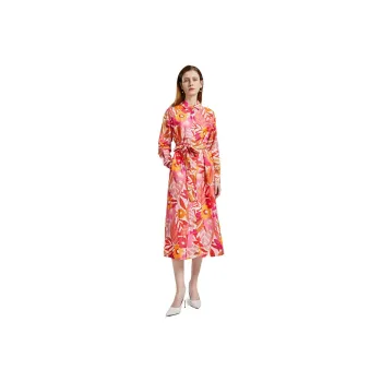 NINE WEST Long-Sleeved Dresses Women's White Background With Pink Flowers