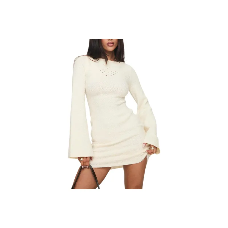 PRINCESS POLLY MALCALM LONG SLEEVE MINI DRESS Long Sleeved Dresses Women's CREAM/Cream-0