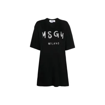 MSGM Logo print Glitter T shirt Dress