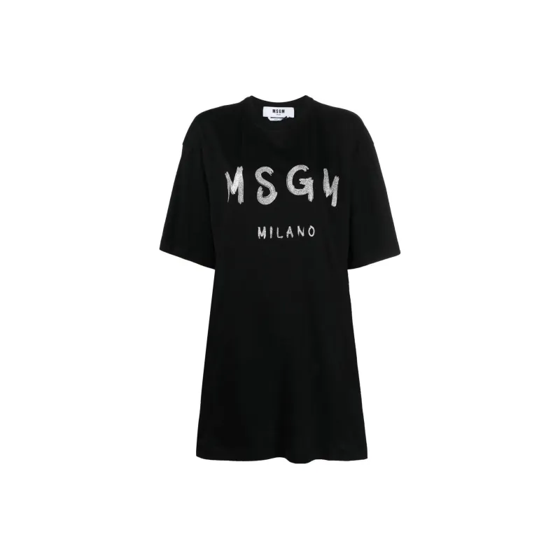 MSGM Logo print Glitter T shirt Dress-0