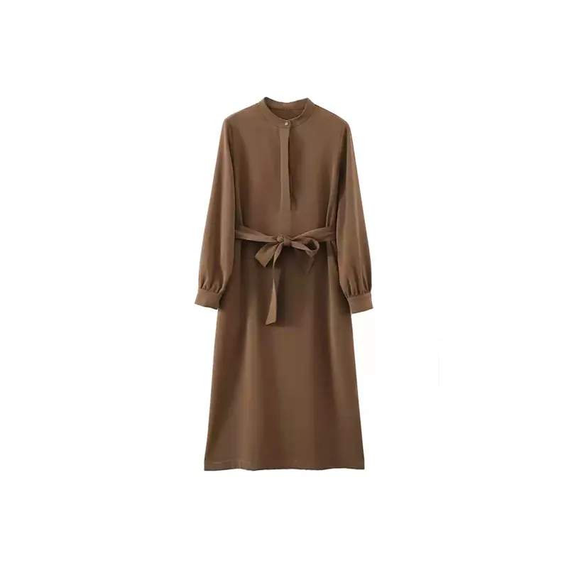 Wbwq Long Sleeved Dresses Women's Coffee-0
