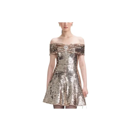 Self portrait New Year Short Sleeved Dresses Women's Gold