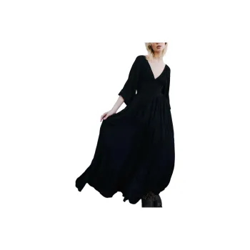 FREE PEOPLE Dixie Maxi Long-Sleeved Dresses Women's BLACK/Black