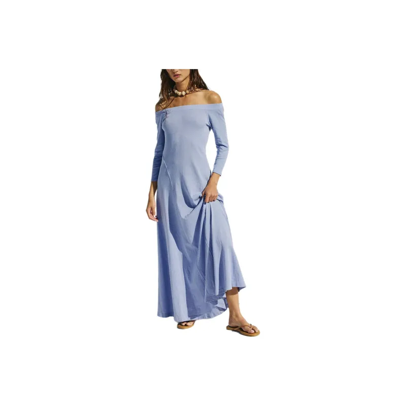 FREE PEOPLE Carrie Midi Long-Sleeved Dresses Women's Blue Heron-0