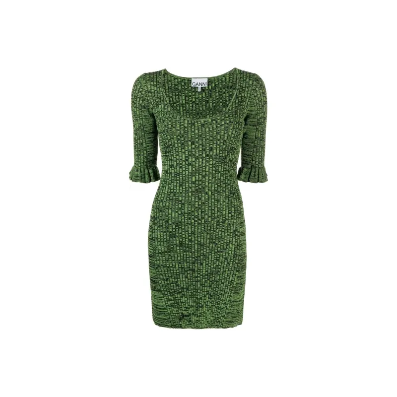 GANNI Flounce sleeve Mélange Minidress-0