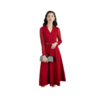 BBLLUUEE Long Sleeved Dress Women's Burgundy