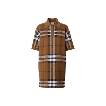 Burberry Women's Check Wool Jacquard Polo Shirt Dress