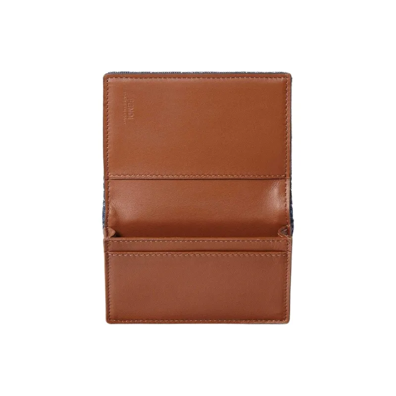 FENDI FF Denim With Leather Card Holder Unisex Blue-2