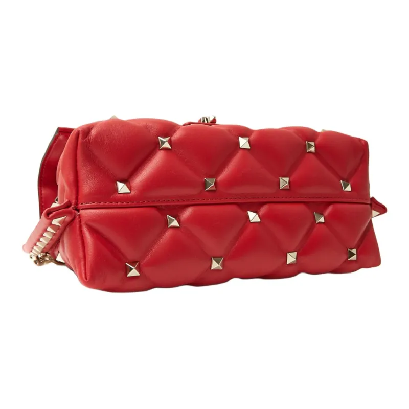 Valentino Lambskin Shoulder Bag Small Size Women's Red-3