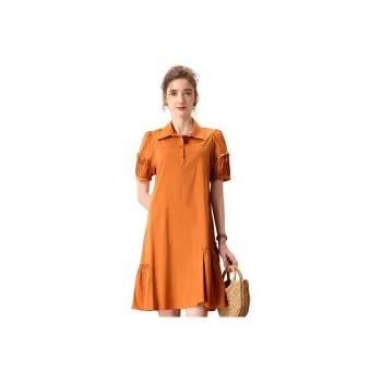 FENHONGMALI Short Sleeved Dresses Women's Orange