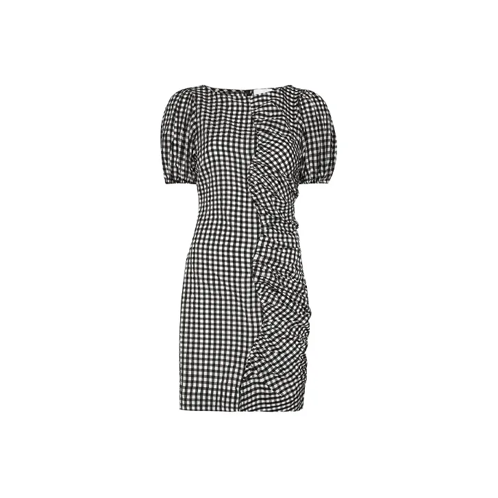 GANNI Seersucker Check Dress 'Black'-0