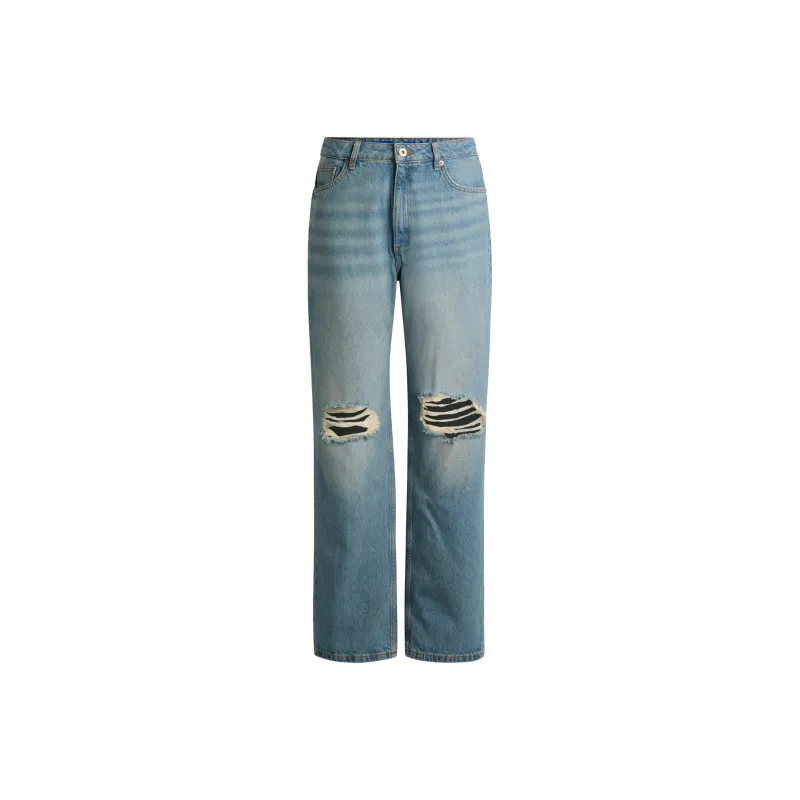 HUGO BOSS Straight-Fit Jeans In Aqua Denim With Ripped Knees Jeans Women's Light Blue-0