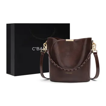 C°BANNER Cow Leather Shoulder Bag, Crossbody Bag, Bucket Bag Medium Size Women's Coffee