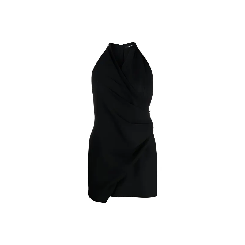 BALMAIN Halterneck Sleeveless Draped Mini Dress-0