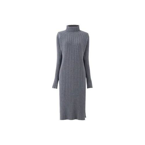 SOON FLOWER Long Sleeved Dresses Women's Gray