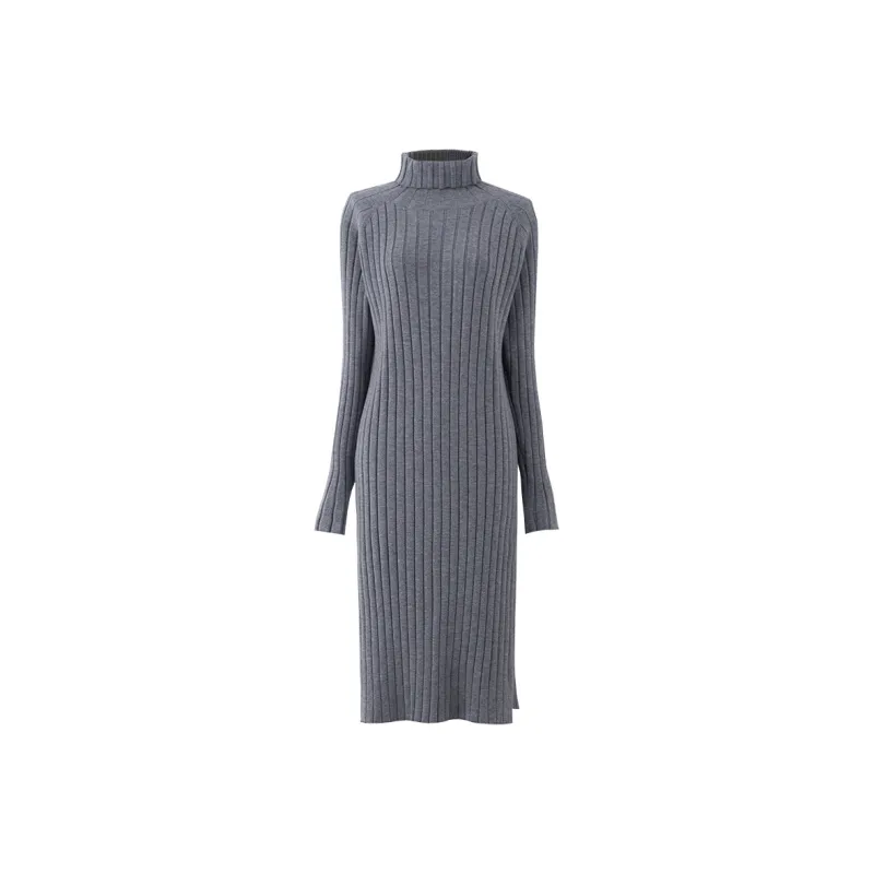 SOON FLOWER Long Sleeved Dresses Women's Gray-0