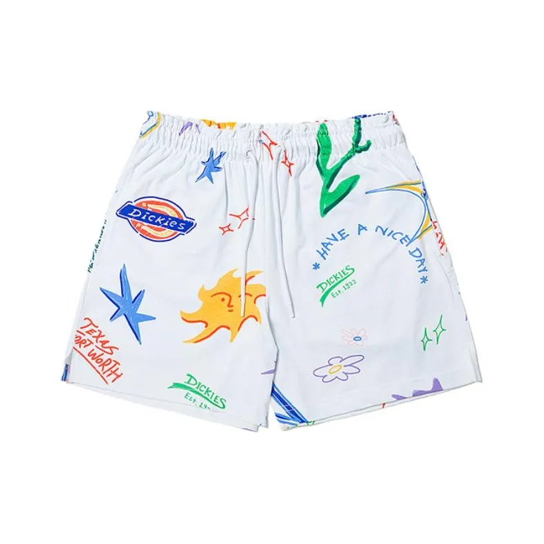 Dickies Casual Shorts Women's White Graffiti All Over Print-0