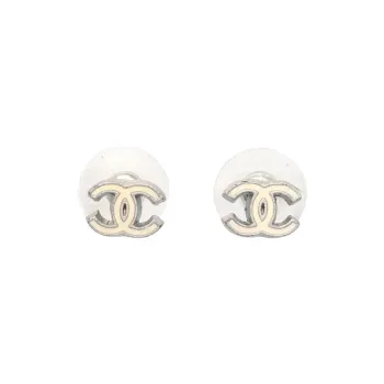 CHANEL Silver Plated Enamel Stud Earrings Women's Silver