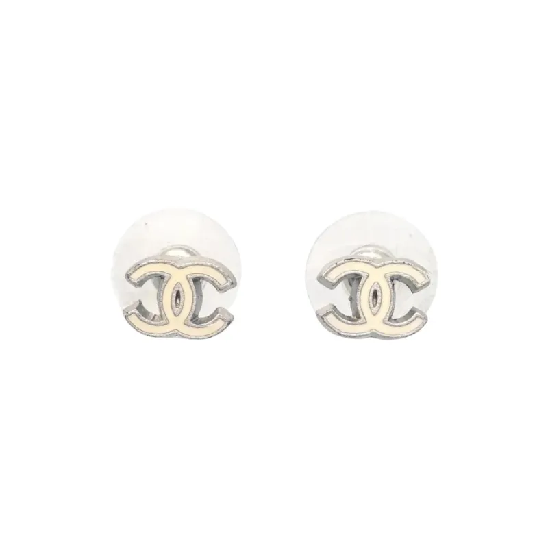 CHANEL Silver Plated Enamel Stud Earrings Women's Silver-0