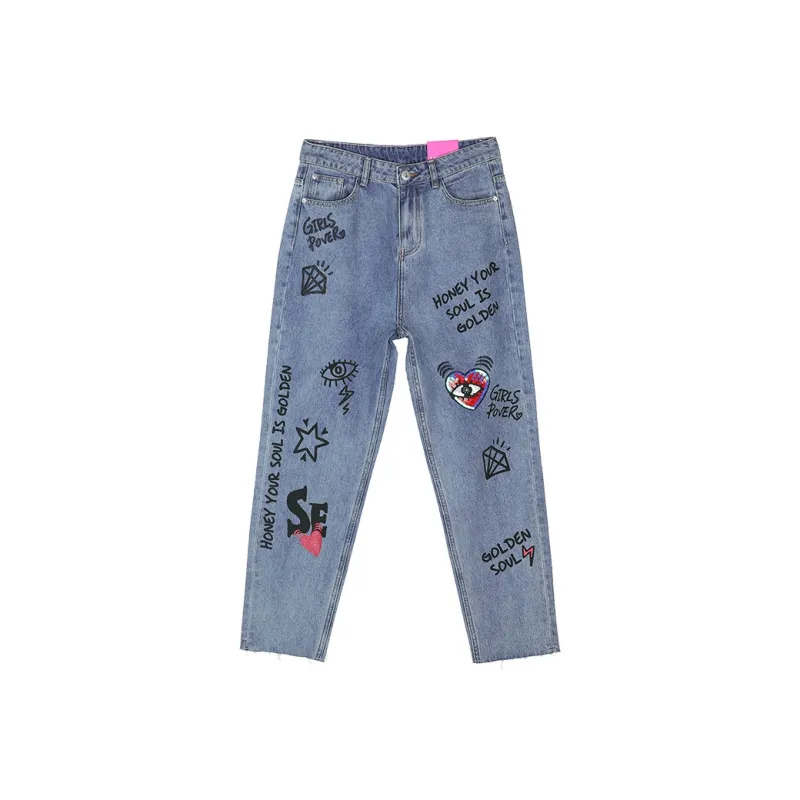 LALABOBO Jeans Women's Medium Blue White-0