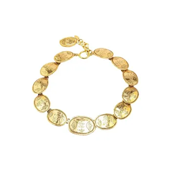 CHANEL 1980 1990 Cc Plated Regal Crown Medallion Link Necklace Costume Necklace