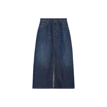 WEEKEND MaxMara Cotton Denim And Linen Skirt Denim Long Skirt Women's Blue