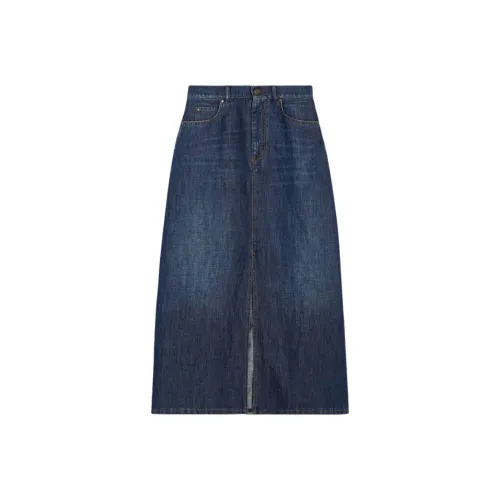 WEEKEND MaxMara Cotton Denim And Linen Skirt Denim Long Skirt Women's Blue