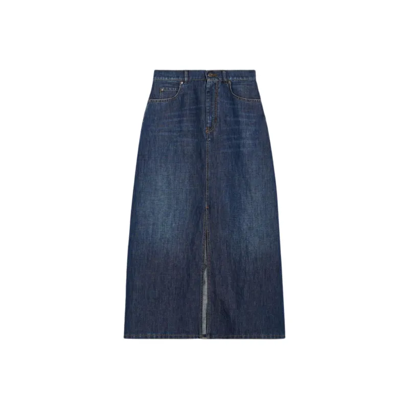 WEEKEND MaxMara Cotton Denim And Linen Skirt Denim Long Skirt Women's Blue-0
