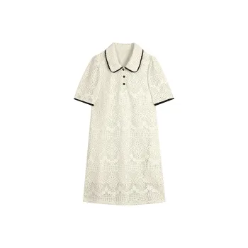 ELF SACK Flower Fairy Series Short Sleeved Dress Women's Soft Cream Apricot