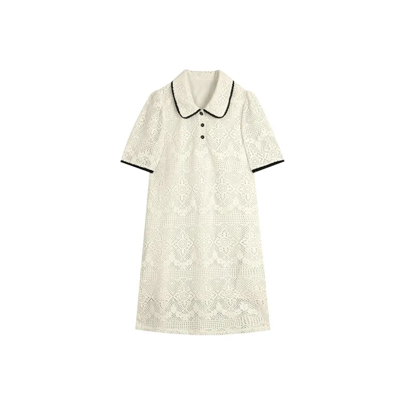 ELF SACK Flower Fairy Series Short Sleeved Dress Women's Soft Cream Apricot-0