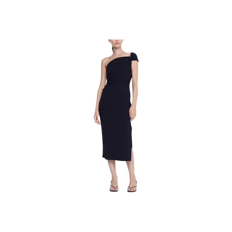 BEC+BRIDGE ELEA ASYM MIDI DRESS Short-Sleeved Dresses Women's BLACK/Black-0
