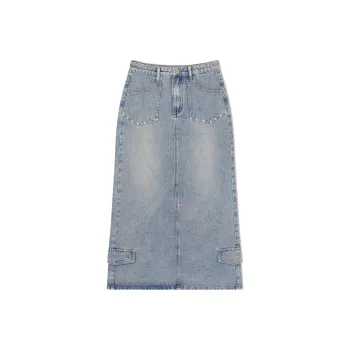 EPTISON WOMAN Denim Long Skirts Women's Vintage Denim Blue