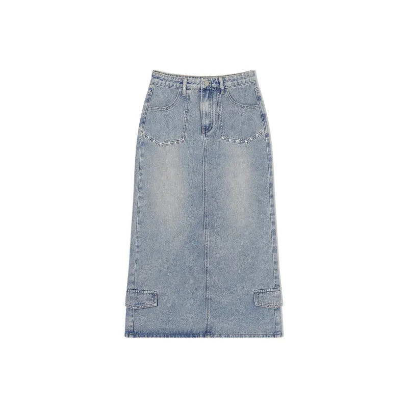 EPTISON WOMAN Denim Long Skirts Women's Vintage Denim Blue-0
